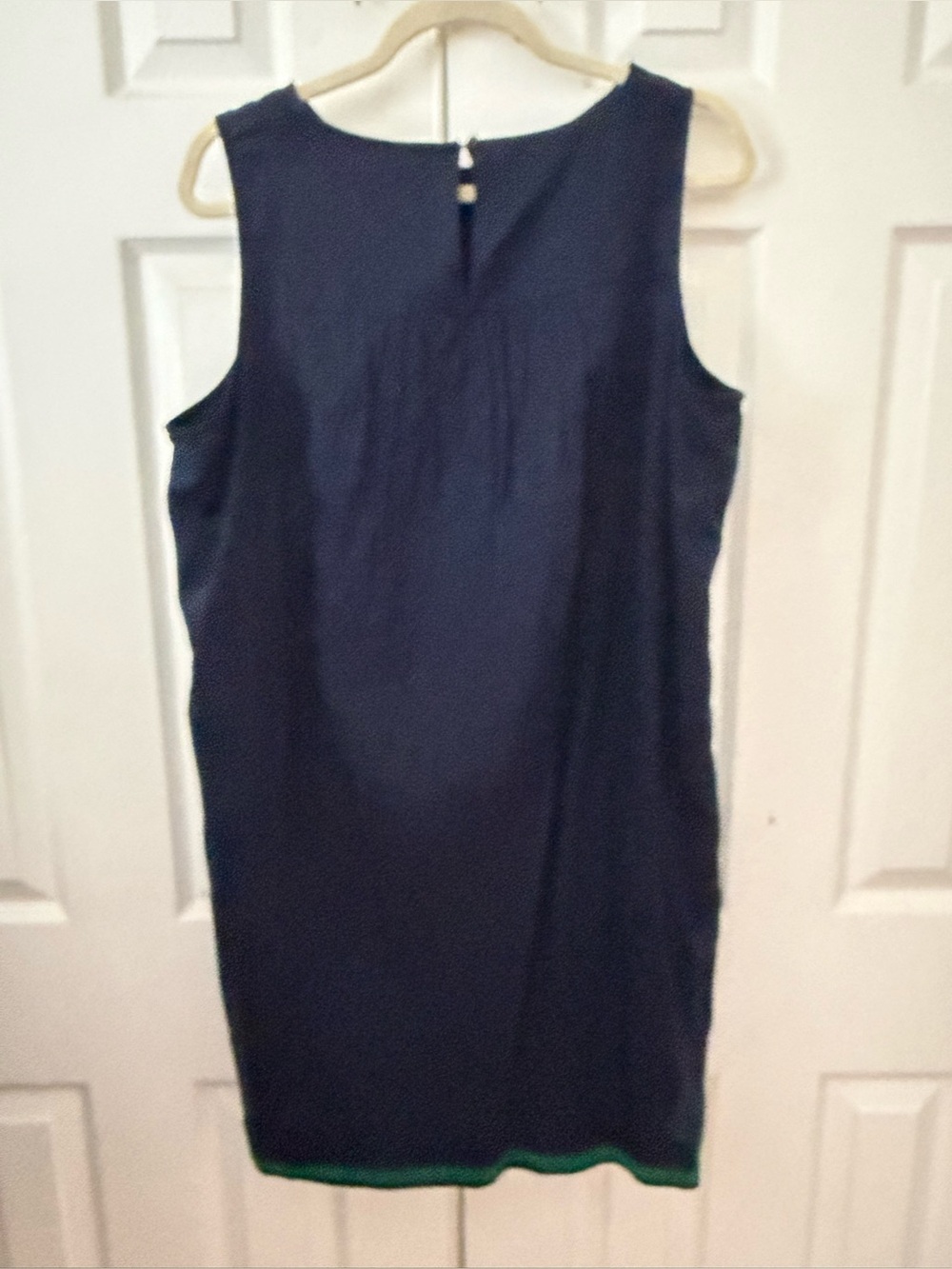 J. Crew Navy Sleeveless Dress with Green Embroidered Yoke and Hem - Picture 2 of 4